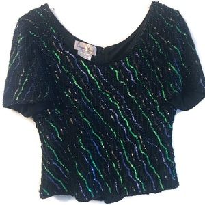 Laurence Kazar Vintage Beaded Sequin Silk Top